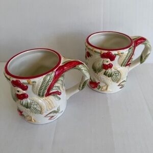 Royal Doulton Chanticlair Ceramic Rooster Mugs Sculpted Set Of 2
